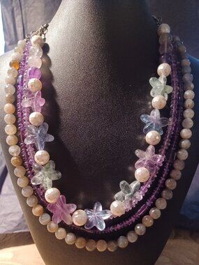 WOW!  4 - Strand Necklace, Amethyst, Fluorite & Faceted Pearls